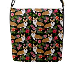 Welsh Corgi Hawaiian Pattern Florals Tropical Summer Dog Flap Messenger Bag (l)  by Celenk