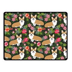 Welsh Corgi Hawaiian Pattern Florals Tropical Summer Dog Double Sided Fleece Blanket (small)  by Celenk