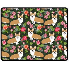 Welsh Corgi Hawaiian Pattern Florals Tropical Summer Dog Double Sided Fleece Blanket (medium)  by Celenk