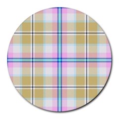 Pink And Yellow Plaid Round Mousepads by allthingseveryone