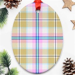 Pink And Yellow Plaid Ornament (oval) by allthingseveryone