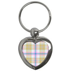 Pink And Yellow Plaid Key Chains (heart)  by allthingseveryone