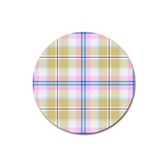 Pink And Yellow Plaid Magnet 3  (round) by allthingseveryone