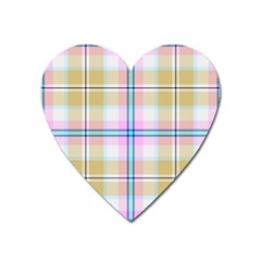 Pink And Yellow Plaid Heart Magnet by allthingseveryone