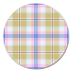 Pink And Yellow Plaid Magnet 5  (round) by allthingseveryone