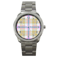 Pink And Yellow Plaid Sport Metal Watch by allthingseveryone