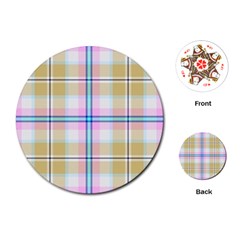 Pink And Yellow Plaid Playing Cards (round)  by allthingseveryone