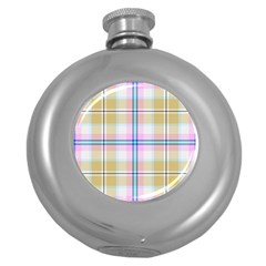 Pink And Yellow Plaid Round Hip Flask (5 Oz) by allthingseveryone