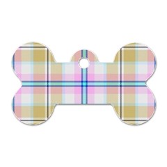 Pink And Yellow Plaid Dog Tag Bone (one Side) by allthingseveryone