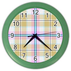 Pink And Yellow Plaid Color Wall Clocks by allthingseveryone