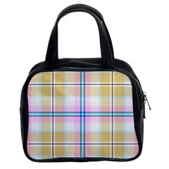 Pink And Yellow Plaid Classic Handbags (2 Sides) by allthingseveryone