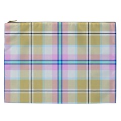 Pink And Yellow Plaid Cosmetic Bag (xxl)  by allthingseveryone