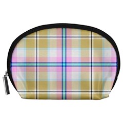 Pink And Yellow Plaid Accessory Pouches (large)  by allthingseveryone