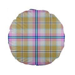 Pink And Yellow Plaid Standard 15  Premium Flano Round Cushions by allthingseveryone