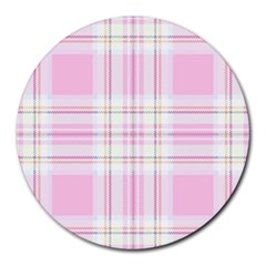 Pink Pastel Plaid Round Mousepads by allthingseveryone