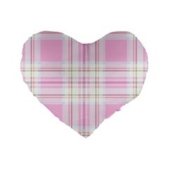 Pink Pastel Plaid Standard 16  Premium Flano Heart Shape Cushions by allthingseveryone