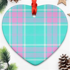 Blue And Pink Pastel Plaid Ornament (heart) by allthingseveryone