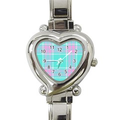 Blue And Pink Pastel Plaid Heart Italian Charm Watch by allthingseveryone