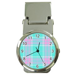 Blue And Pink Pastel Plaid Money Clip Watches by allthingseveryone