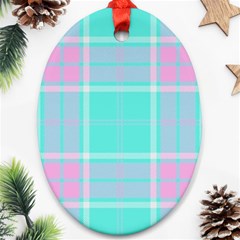 Blue And Pink Pastel Plaid Oval Ornament (two Sides) by allthingseveryone