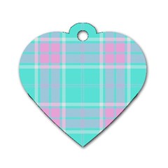 Blue And Pink Pastel Plaid Dog Tag Heart (one Side) by allthingseveryone