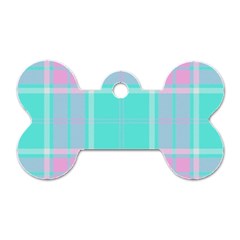 Blue And Pink Pastel Plaid Dog Tag Bone (two Sides) by allthingseveryone