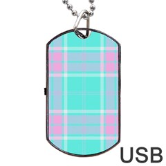 Blue And Pink Pastel Plaid Dog Tag Usb Flash (two Sides) by allthingseveryone