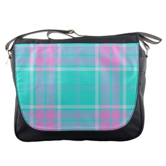 Blue And Pink Pastel Plaid Messenger Bags by allthingseveryone