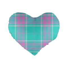 Blue And Pink Pastel Plaid Standard 16  Premium Flano Heart Shape Cushions by allthingseveryone