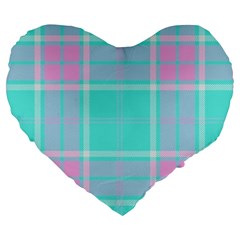 Blue And Pink Pastel Plaid Large 19  Premium Flano Heart Shape Cushions by allthingseveryone