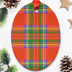 Orange And Green Plaid Oval Ornament (two Sides) by allthingseveryone