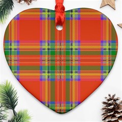 Orange And Green Plaid Heart Ornament (two Sides) by allthingseveryone