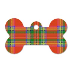 Orange And Green Plaid Dog Tag Bone (two Sides) by allthingseveryone