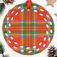 Orange And Green Plaid Ornament (round Filigree) by allthingseveryone