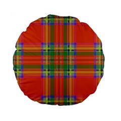 Orange And Green Plaid Standard 15  Premium Round Cushions by allthingseveryone