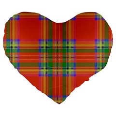 Orange And Green Plaid Large 19  Premium Heart Shape Cushions by allthingseveryone