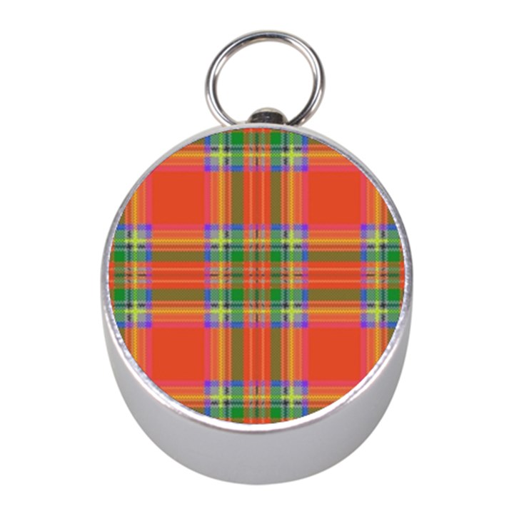 Orange And Green Plaid Mini Silver Compasses