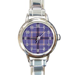 Purple Heather Plaid Round Italian Charm Watch by allthingseveryone