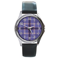 Purple Heather Plaid Round Metal Watch by allthingseveryone