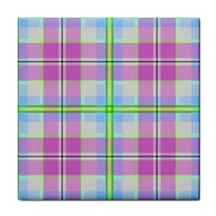 Pink And Blue Plaid Tile Coasters by allthingseveryone