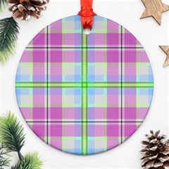 Pink And Blue Plaid Ornament (round) by allthingseveryone