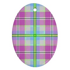 Pink And Blue Plaid Ornament (oval) by allthingseveryone