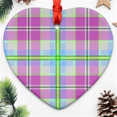 Pink And Blue Plaid Ornament (heart) by allthingseveryone