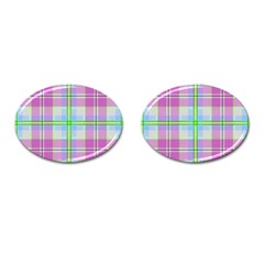 Pink And Blue Plaid Cufflinks (oval) by allthingseveryone