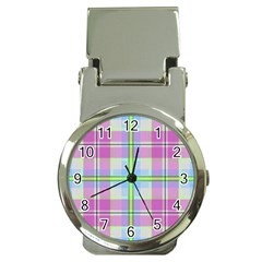 Pink And Blue Plaid Money Clip Watches by allthingseveryone