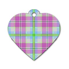 Pink And Blue Plaid Dog Tag Heart (one Side) by allthingseveryone