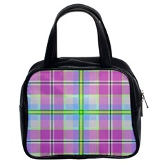 Pink And Blue Plaid Classic Handbags (2 Sides) by allthingseveryone