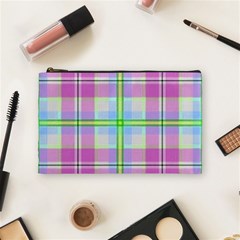 Pink And Blue Plaid Cosmetic Bag (medium)  by allthingseveryone