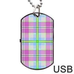 Pink And Blue Plaid Dog Tag Usb Flash (one Side) by allthingseveryone