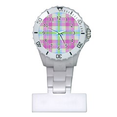 Pink And Blue Plaid Plastic Nurses Watch by allthingseveryone